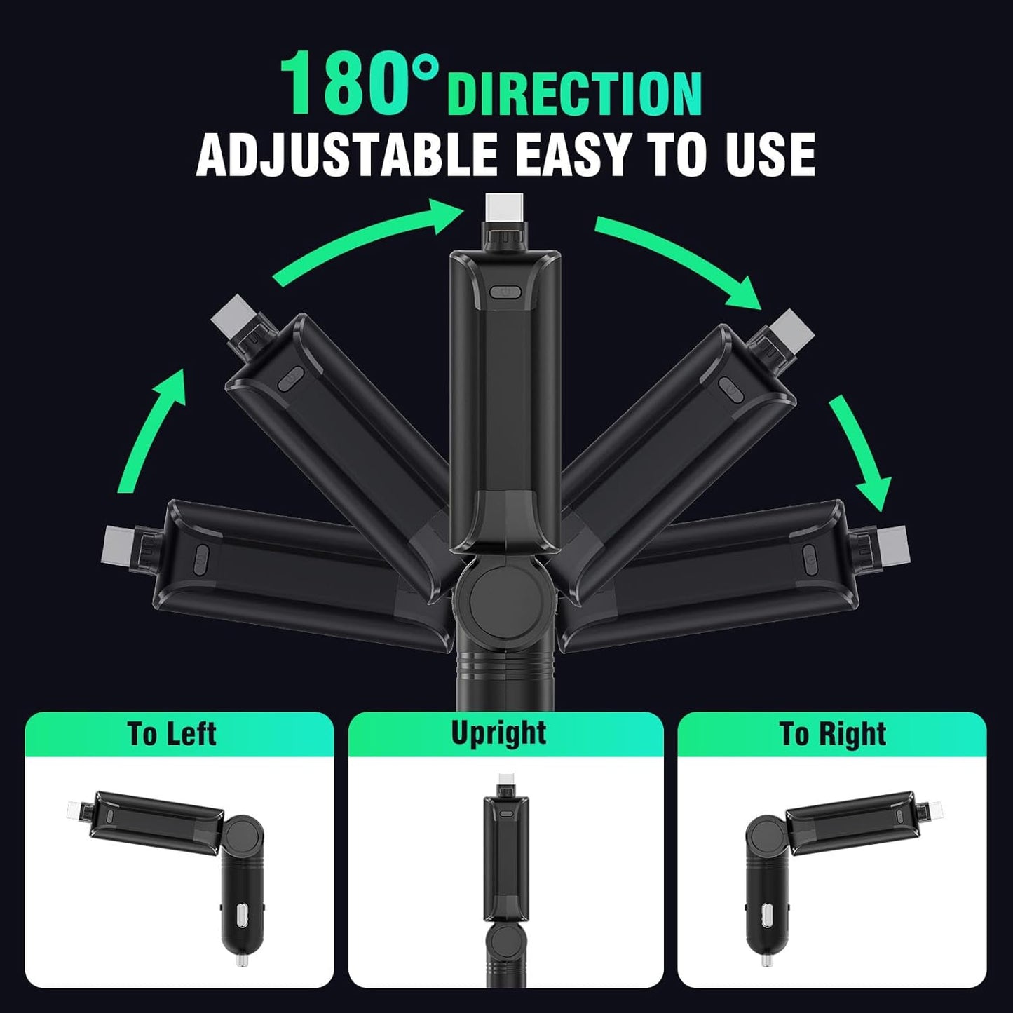 4-in-1 Ultra Fast Retractable Car Charger With Starry Sky Projection Night Light, Car Atmosphere Light, 2 USB Ports