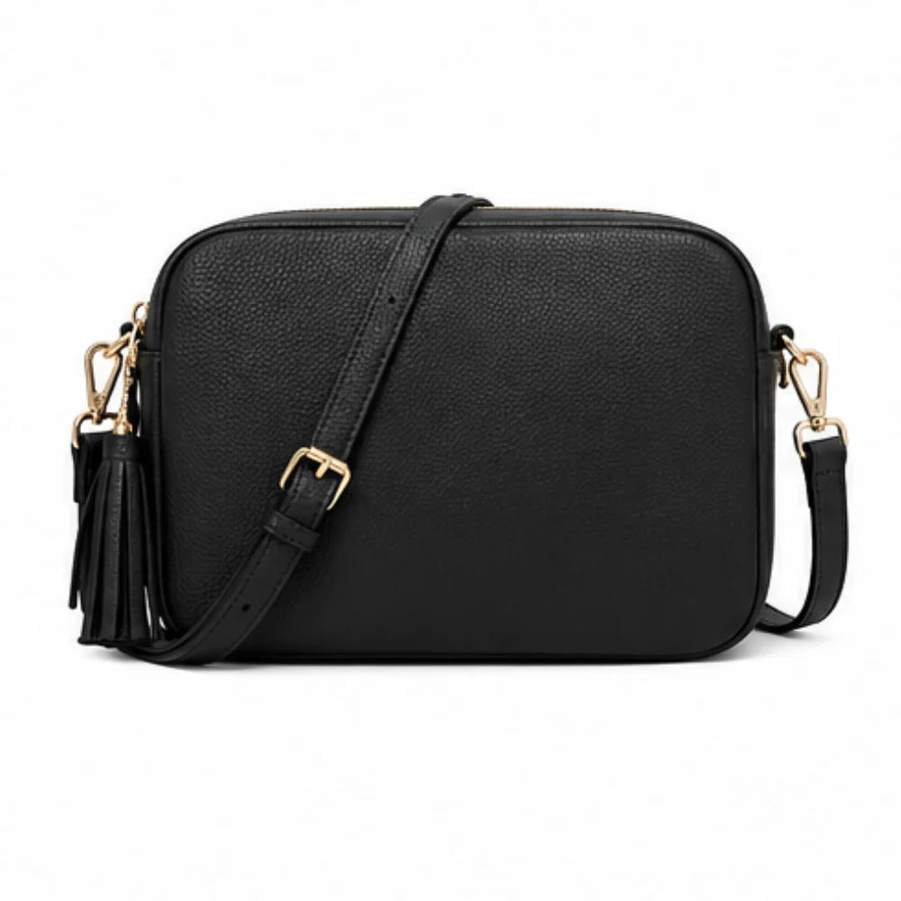 Pebble Leather Tassel Camera Crossbody Bag