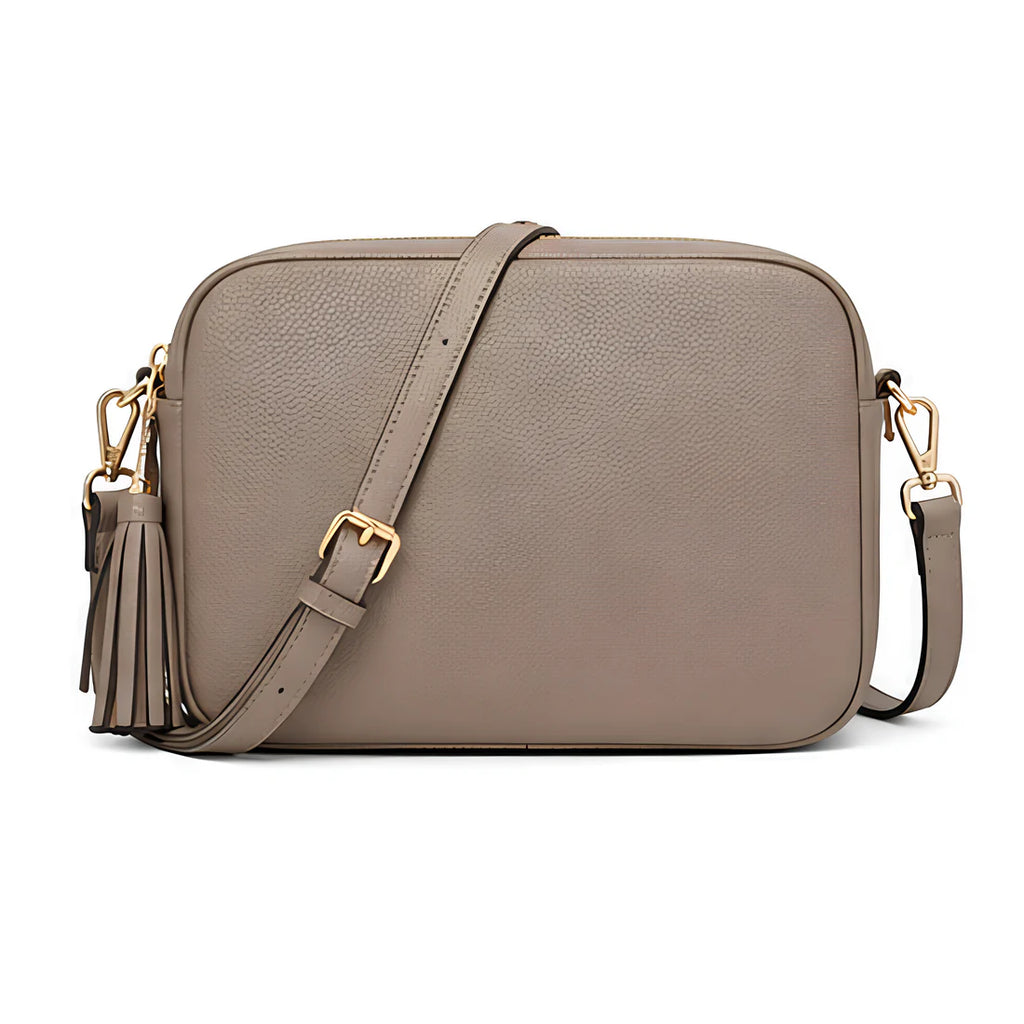 Pebble Leather Tassel Camera Crossbody Bag