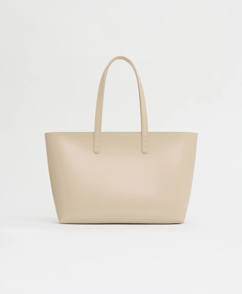 Cream Smooth Leather Minimal Open Top Commuter Tote