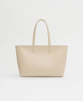 Cream Smooth Leather Minimal Open Top Commuter Tote