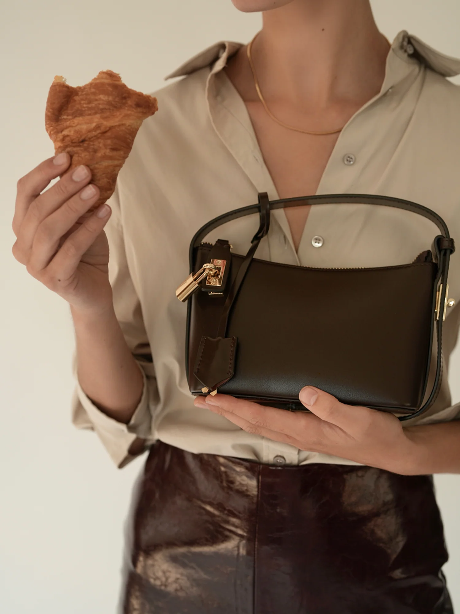 Lock Detail Hobo Shoulder Bag