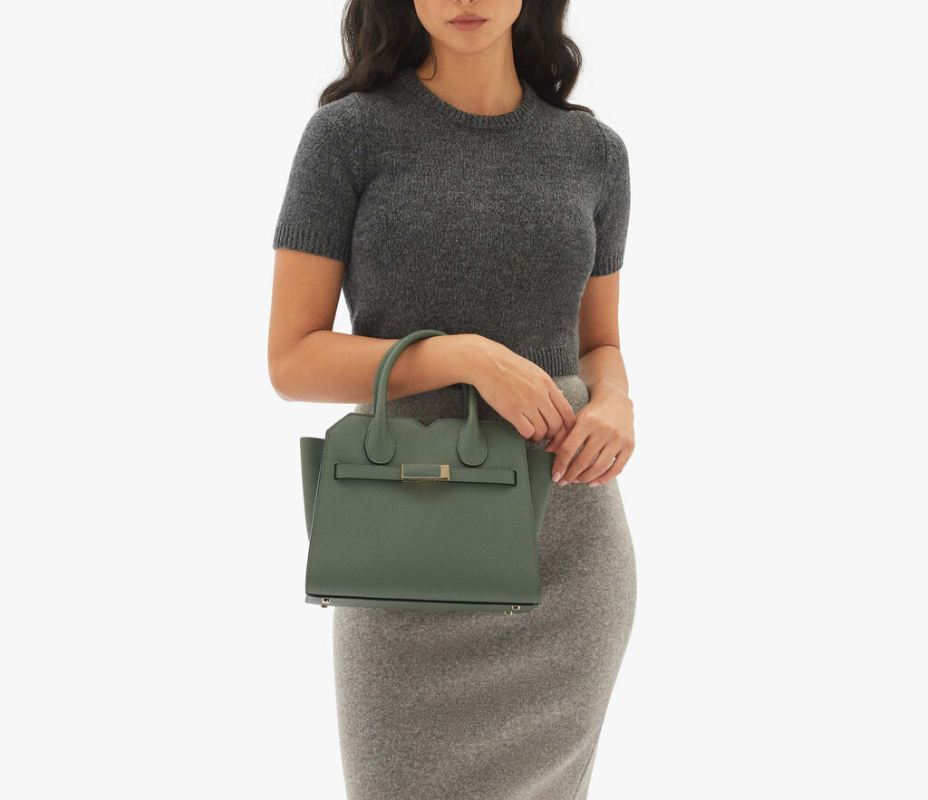 Metal Bar Top Handle Tote Bag
