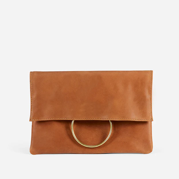 Metal Ring Foldover Evening Clutch Bag