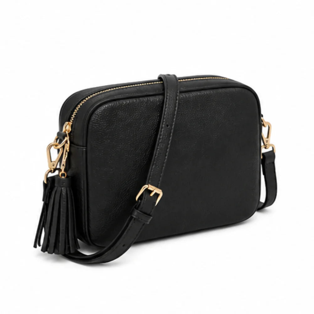 Pebble Leather Tassel Camera Crossbody Bag