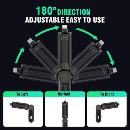 4-in-1 Ultra Fast Retractable Car Charger With Starry Sky Projection Night Light, Car Atmosphere Light, 2 USB Ports