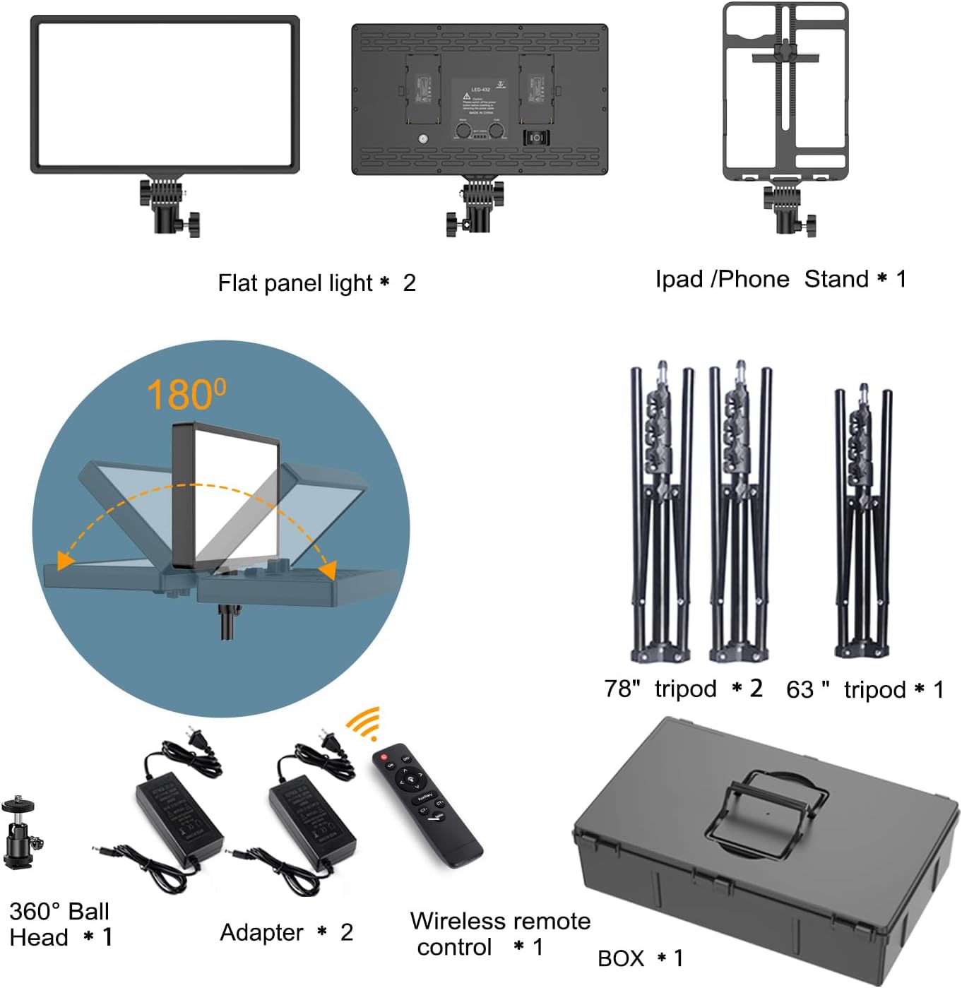 2 Packs Dimmable Bi-Color 432 LED Video Light and Stand Lighting Kit,50W,Add More Remote Controllers, 360 ° Ball Heads, Phone ans Tablet Holders