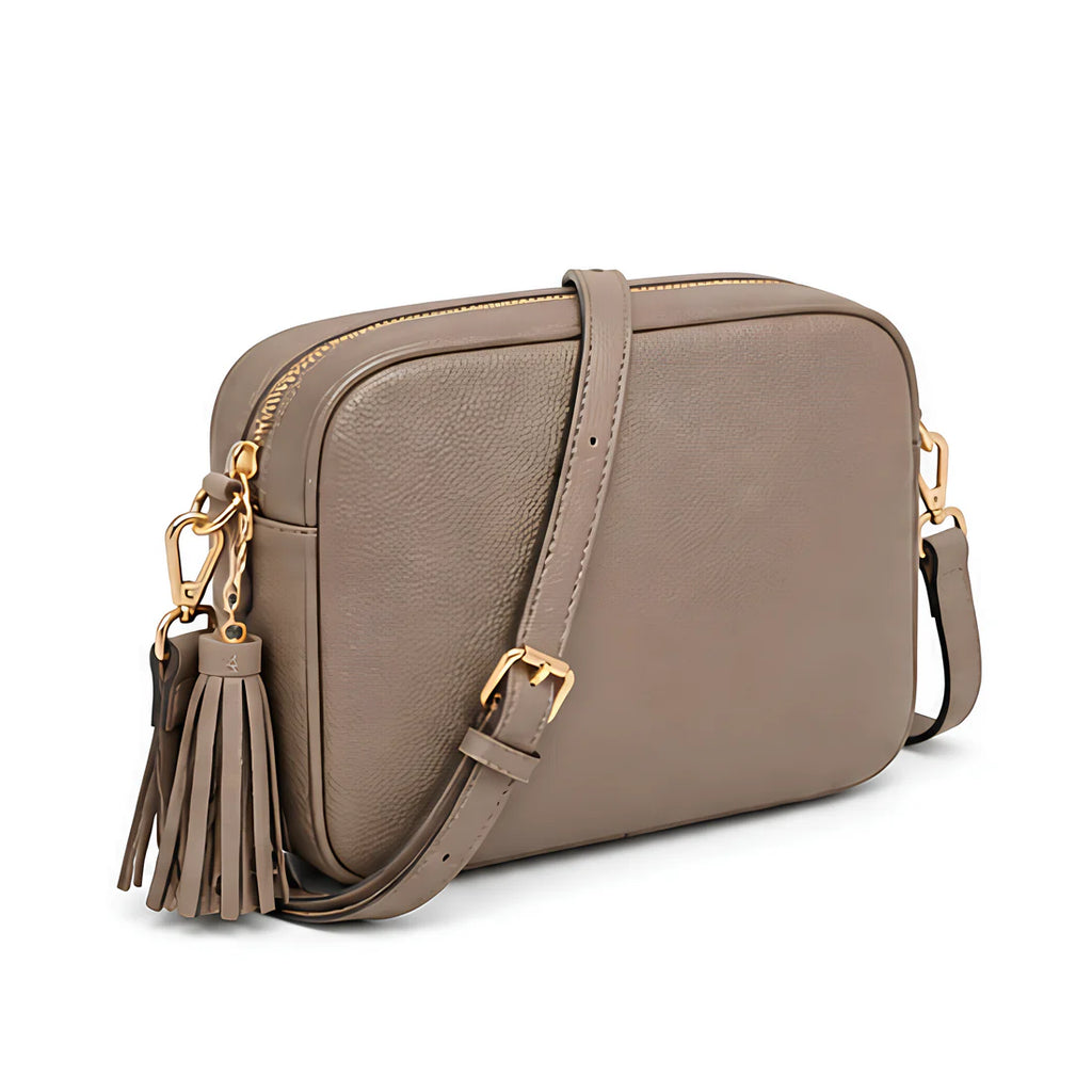 Pebble Leather Tassel Camera Crossbody Bag