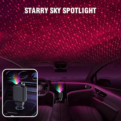 4-in-1 Ultra Fast Retractable Car Charger With Starry Sky Projection Night Light, Car Atmosphere Light, 2 USB Ports