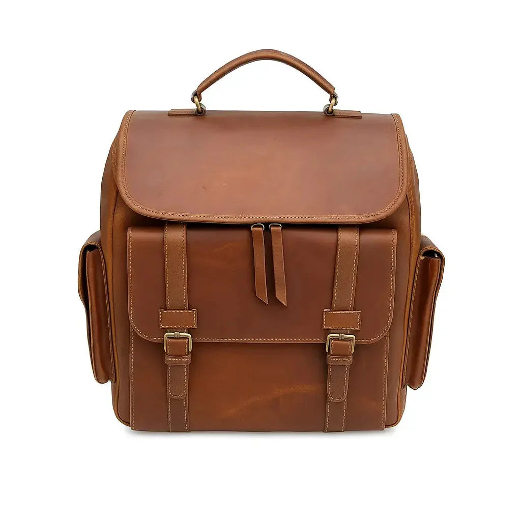 Multi-Pocket Full Grain Leather Crossbody Backpack