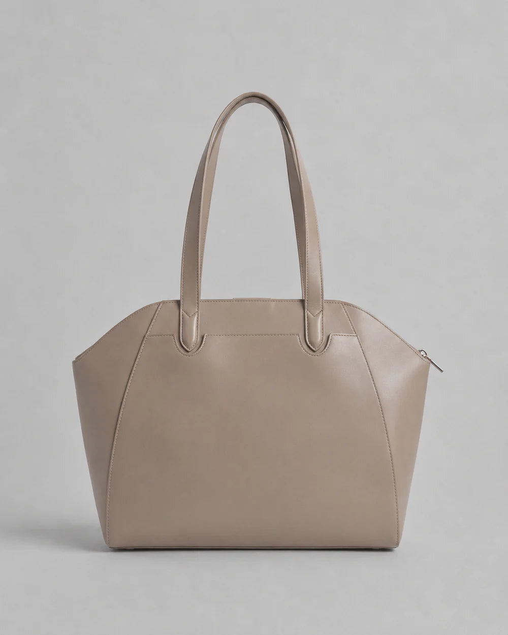 Beige Leather Front Pocket Commuter Tote Bag