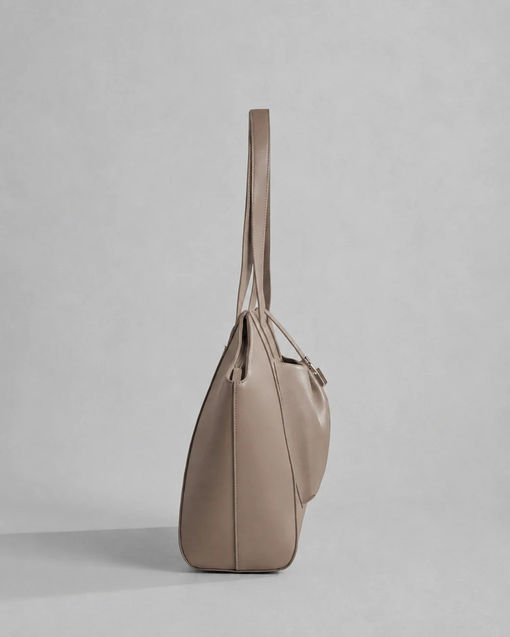 Beige Leather Front Pocket Commuter Tote Bag