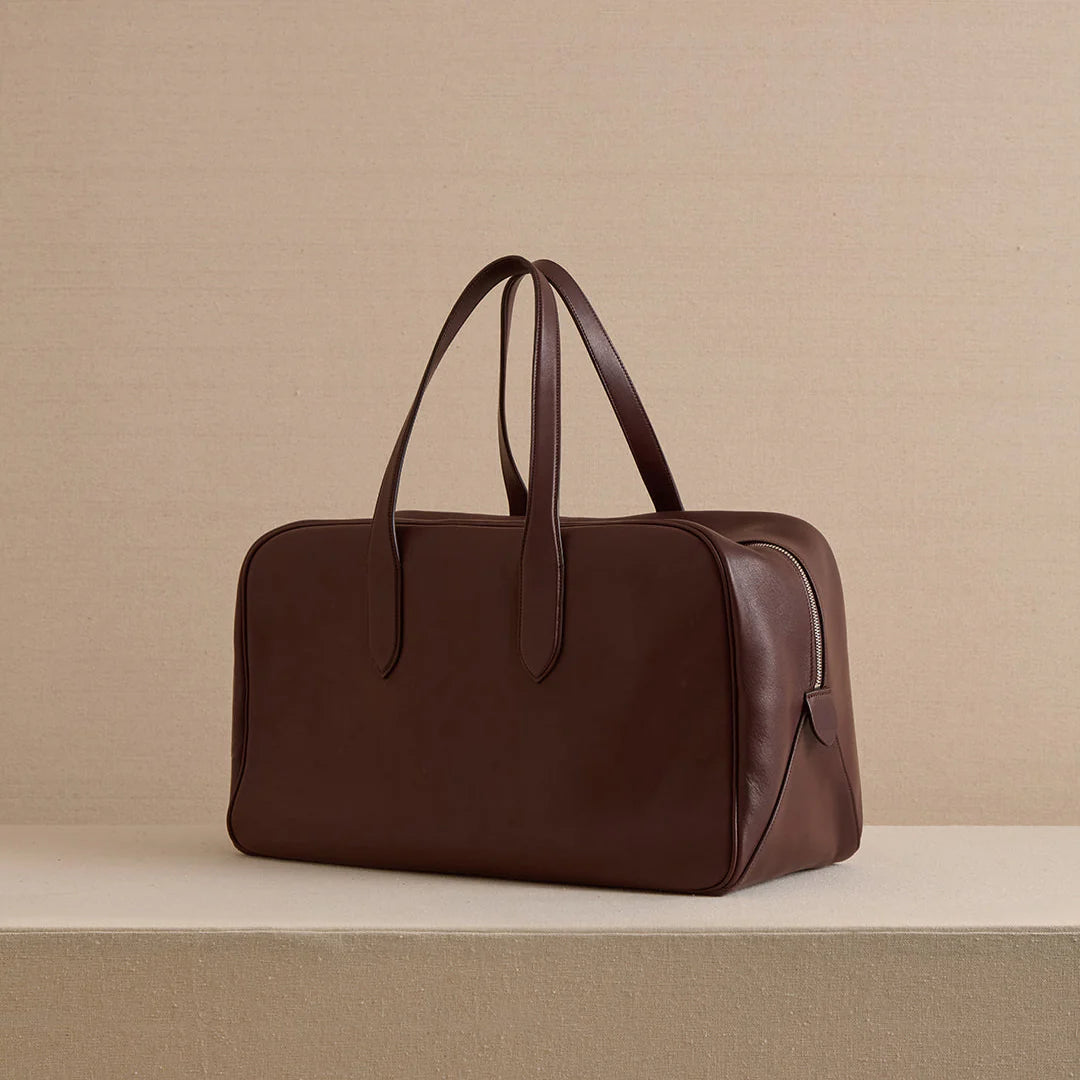 Dark Brown Leather Minimalist Tote Bag