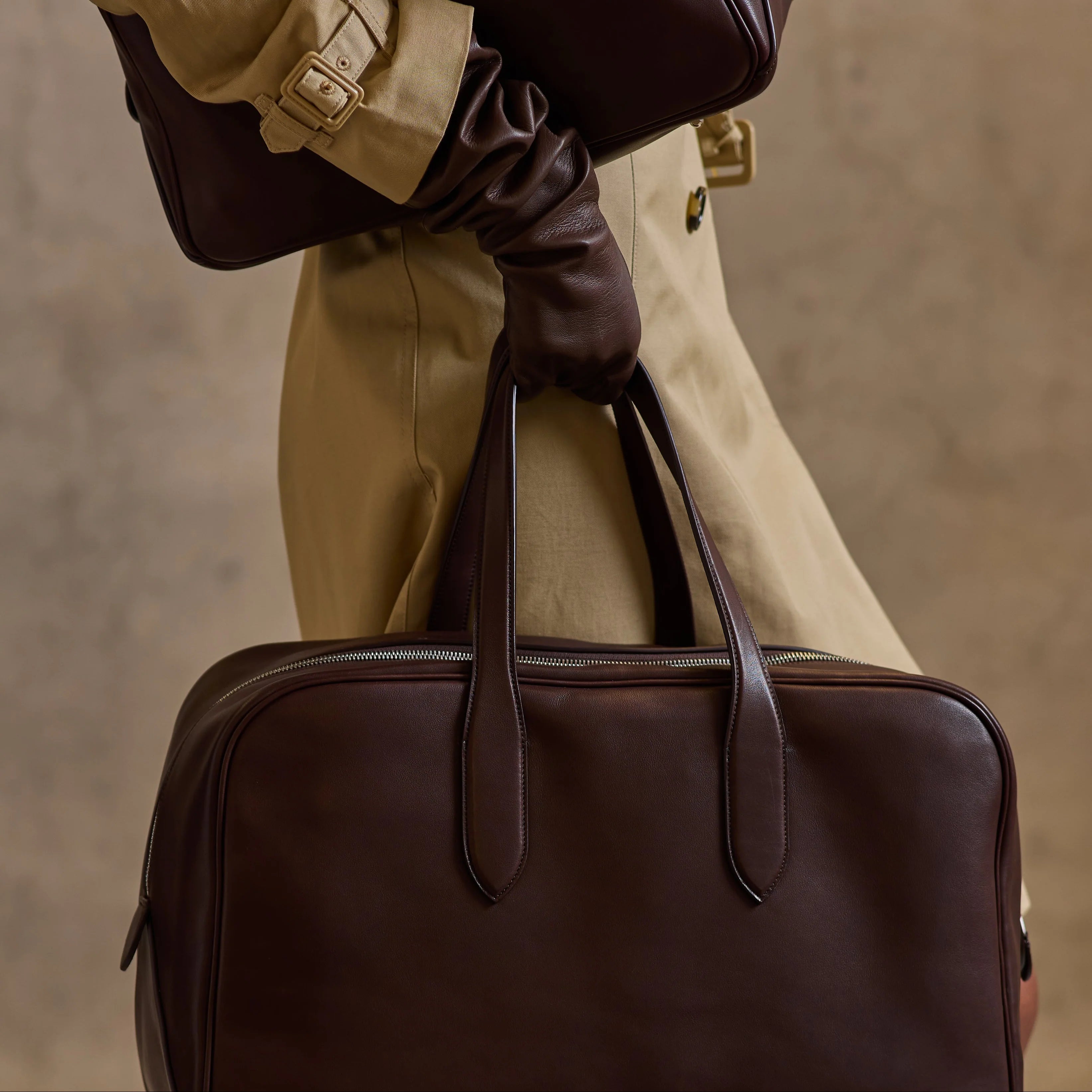 Dark Brown Leather Minimalist Tote Bag