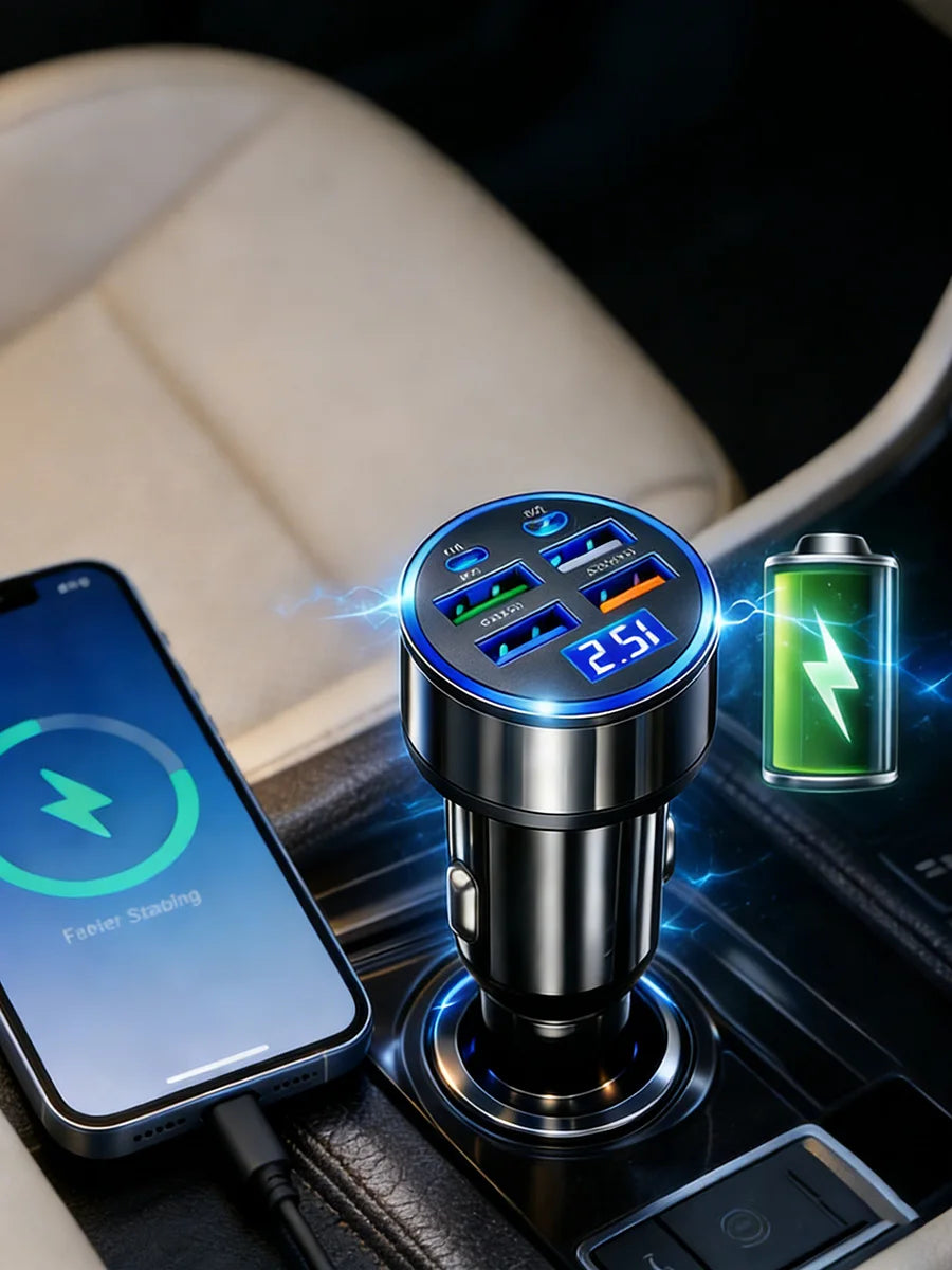 66W Super Fast Car Charger Adapter 4-Port USB PD&QC 3.0 with Voltmeter LED Light Universal Quick Charge