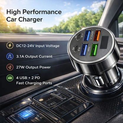 66W Super Fast Car Charger Adapter 4-Port USB PD&QC 3.0 with Voltmeter LED Light Universal Quick Charge