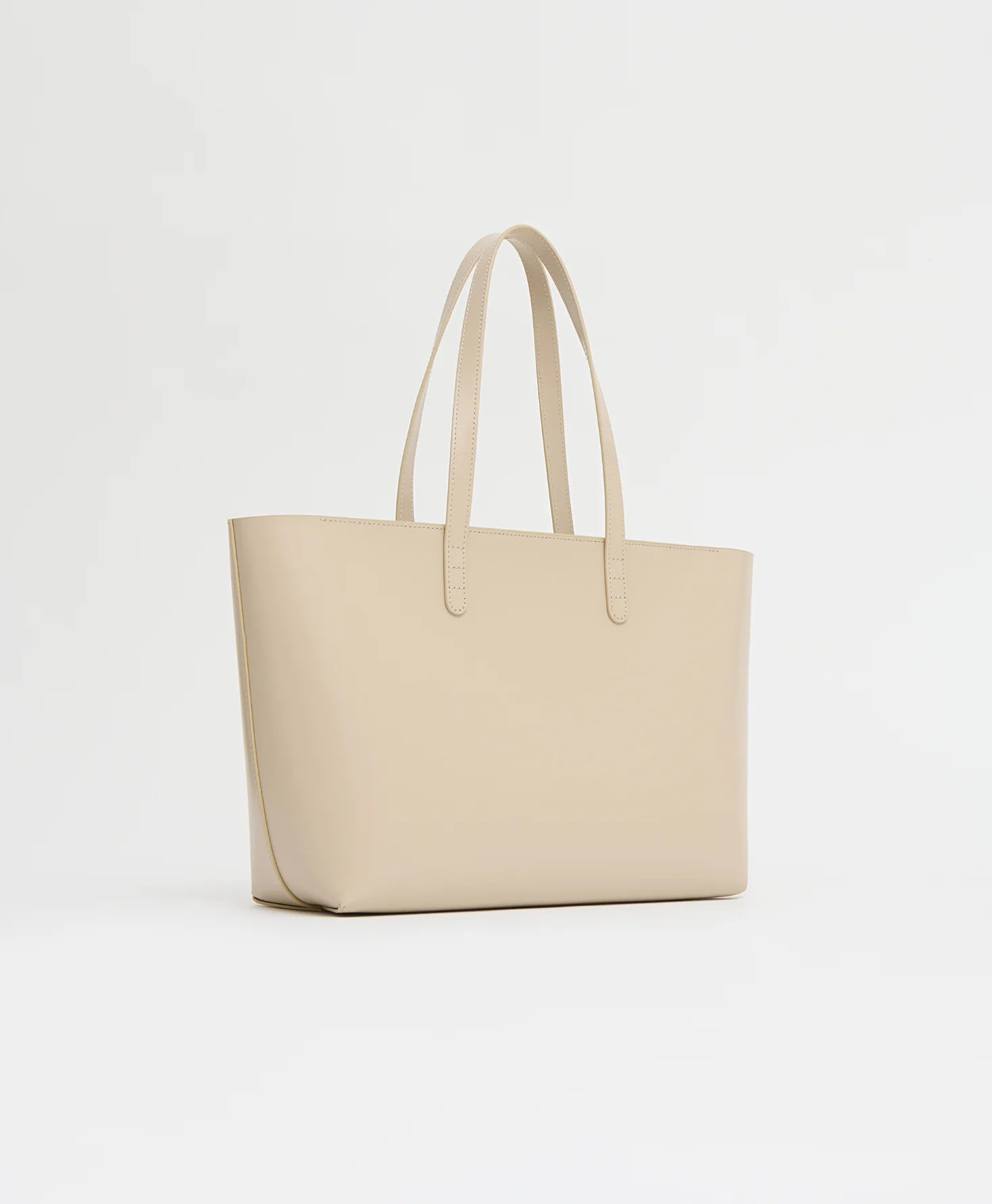 Cream Smooth Leather Minimal Open Top Commuter Tote