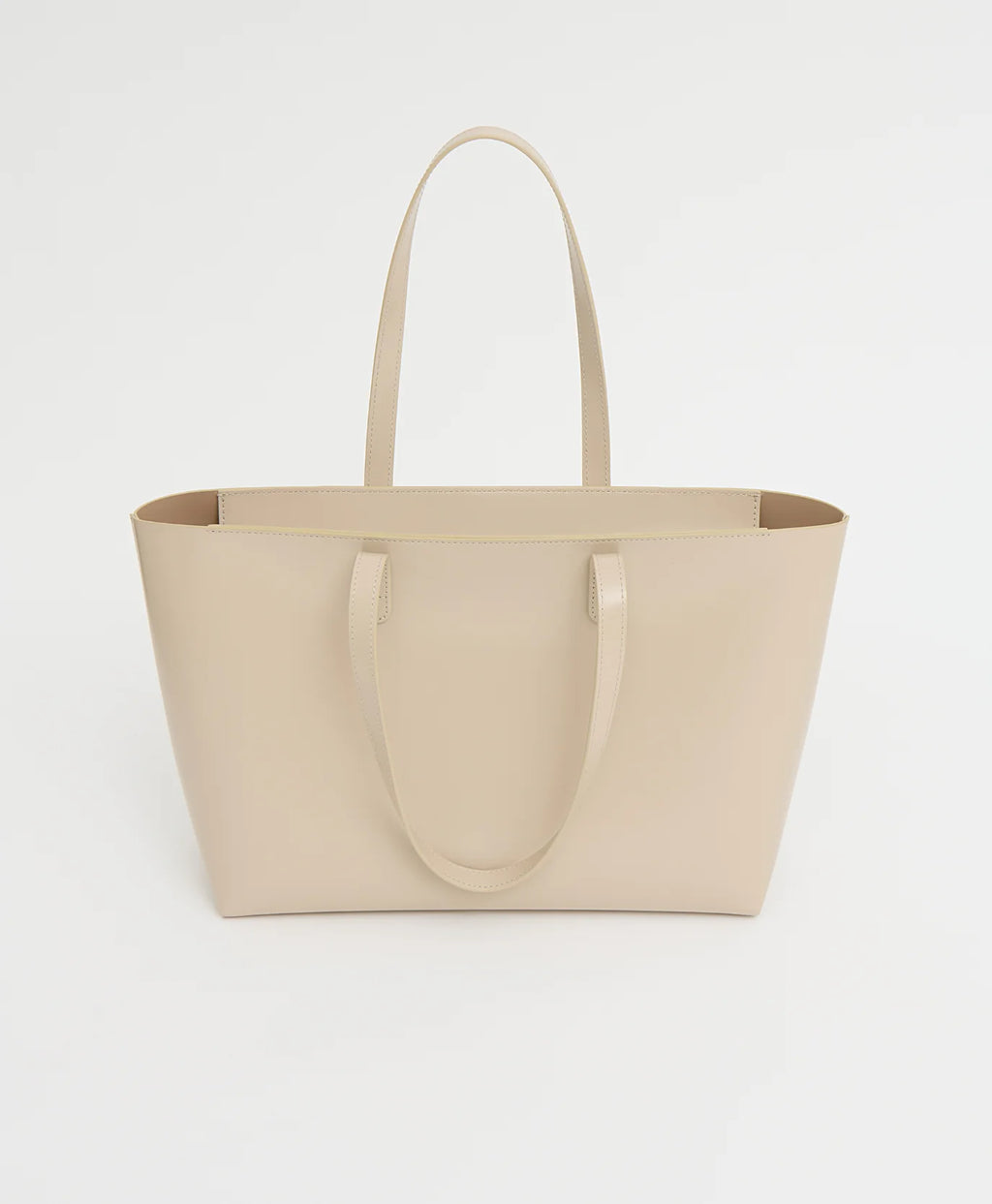 Cream Smooth Leather Minimal Open Top Commuter Tote