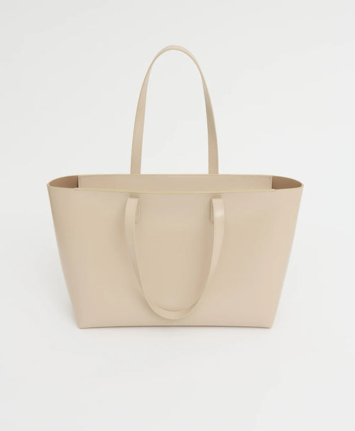 Cream Smooth Leather Minimal Open Top Commuter Tote