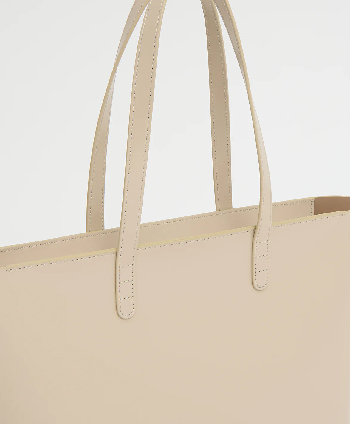 Cream Smooth Leather Minimal Open Top Commuter Tote