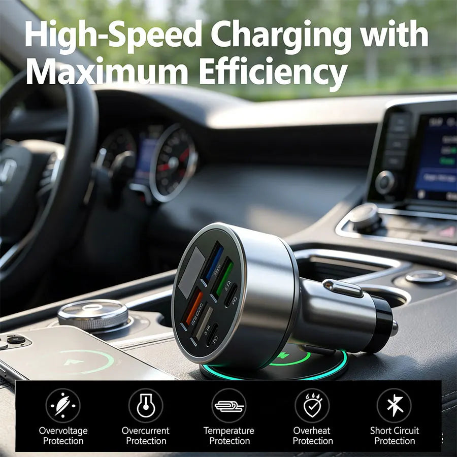 66W Super Fast Car Charger Adapter 4-Port USB PD&QC 3.0 with Voltmeter LED Light Universal Quick Charge