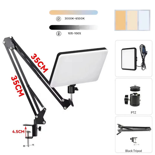 LED Photography Light Selfie Lights Conference Lighting Photo Studio Lamp With Scissor Arm Stand For Zoom YouTube Live Streaming