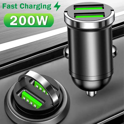 200W mini car charger fast charging for iPhone QC3.0 mini PD USB Type C car mobile phone charger for Xiaomi Samsung Huawei